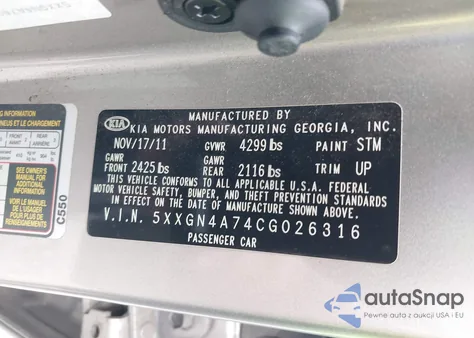 2012 Kia Optima Ex from USA, damaged, VIN 5XXGN4A74CG026316